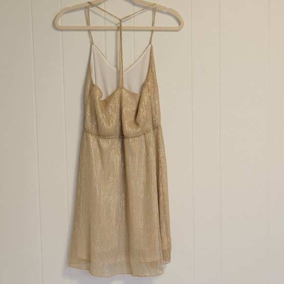 ❣️HP❣️Champagne gold/silver shimmer halter strap flare mini cocktail dress Sz:M - Picture 3 of 6